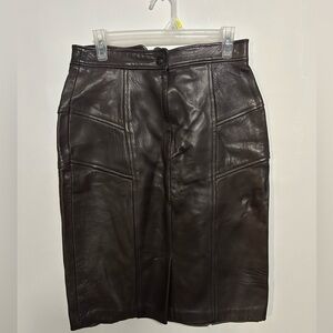 Vintage Danier Chocolate Leather Pencil High Waist Skirt